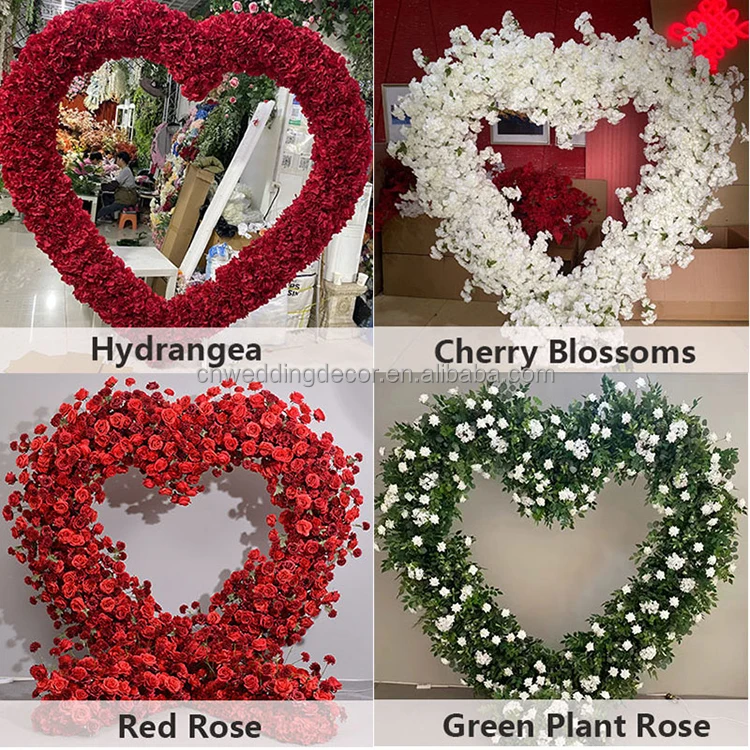 Red Heart Shaped Flower Row Flower Stand Set Flower Arrangement Arch Party Stage Props Home Decor