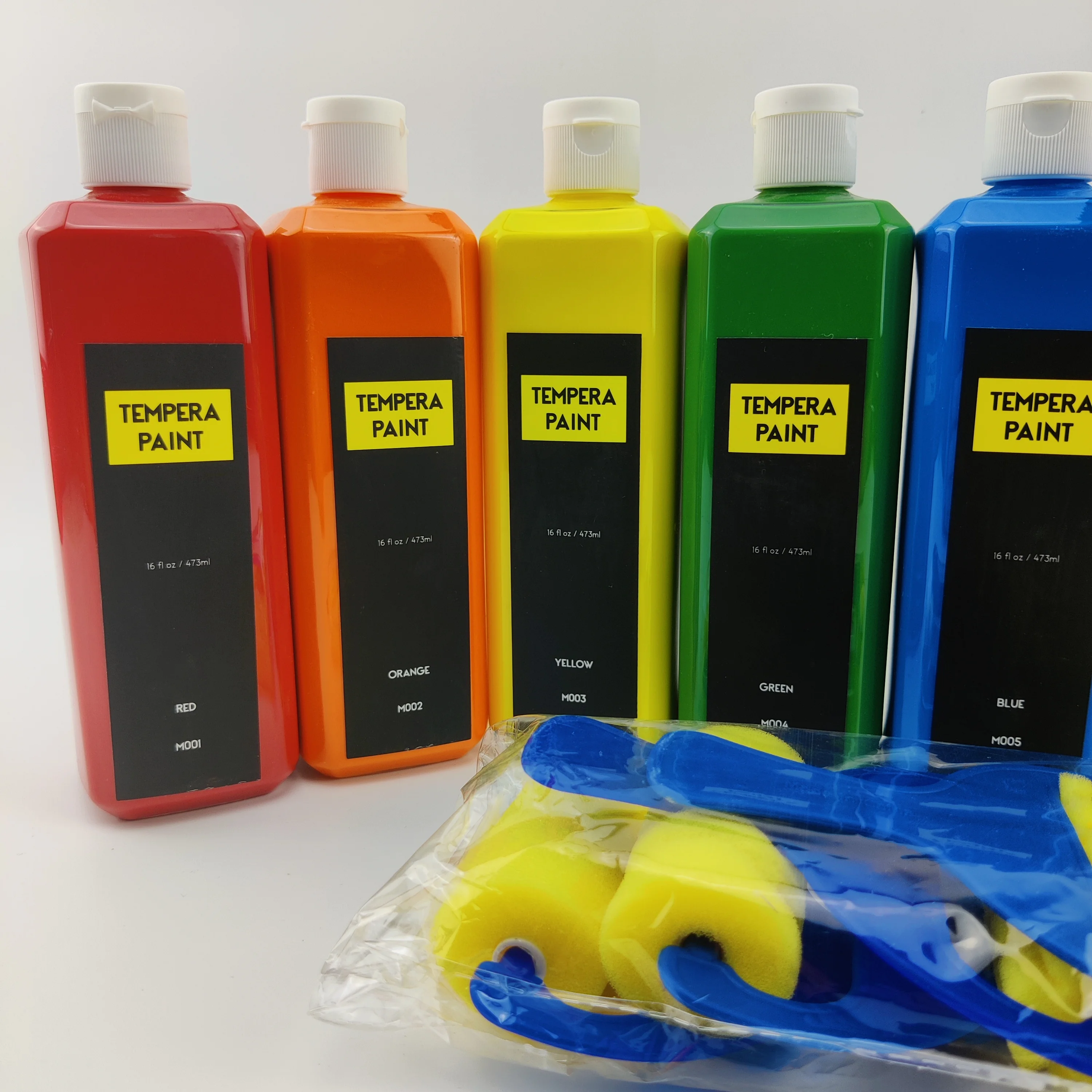 8 colors 473 ML washable tempera paint set with brush and sponge for kids DIY painting