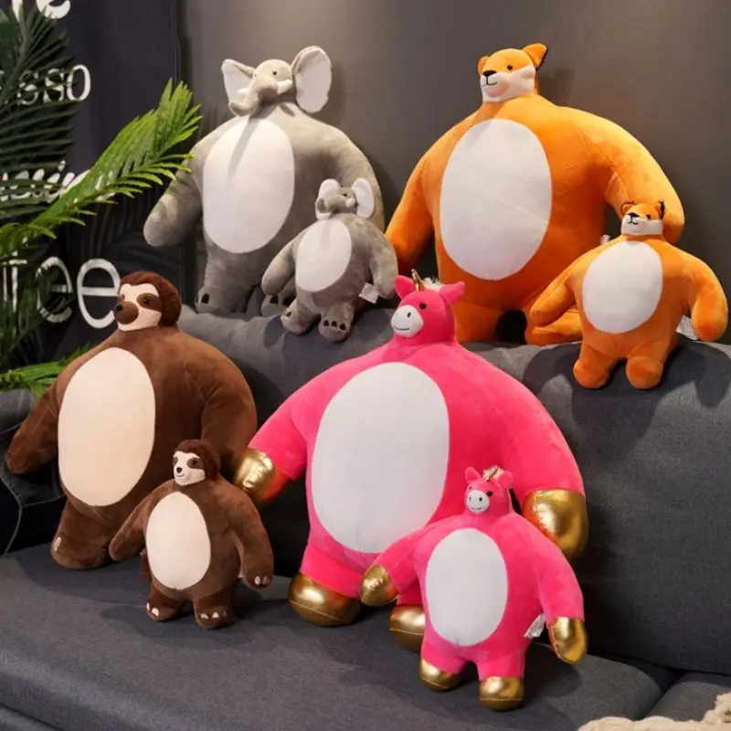 Funny Soft Fox Unicorn Sloth Panda Bear Tiger Lion Elephant Stuffed Animal Plush Toys Kids Pillow Doll Children Gifts