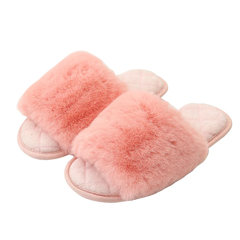 
Winter Home Cozy Women rabbit Fur Slippers Furry Flat Slides Slip On Indoor Non Slip House Shoes Female Slipper Ladies 