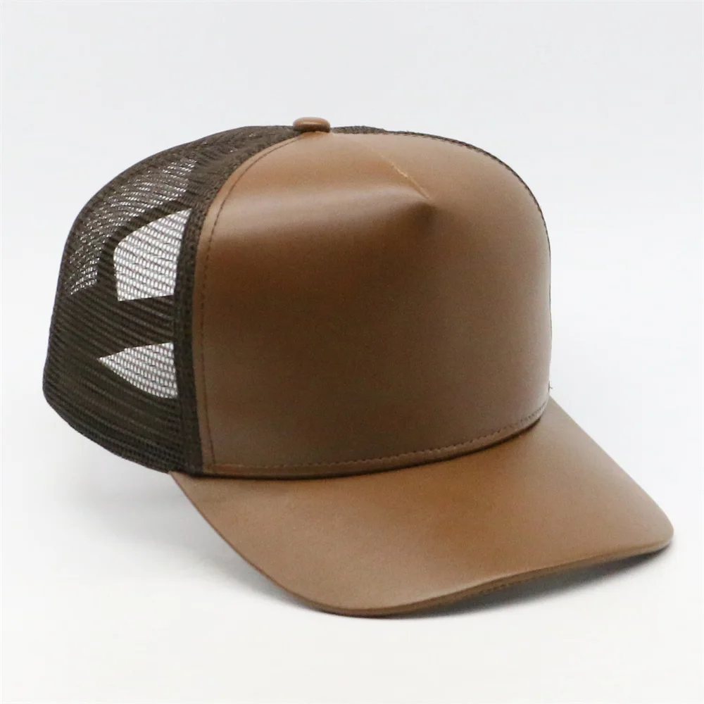 High Quality Custom 5 Panel PU Leather Trucker Hat