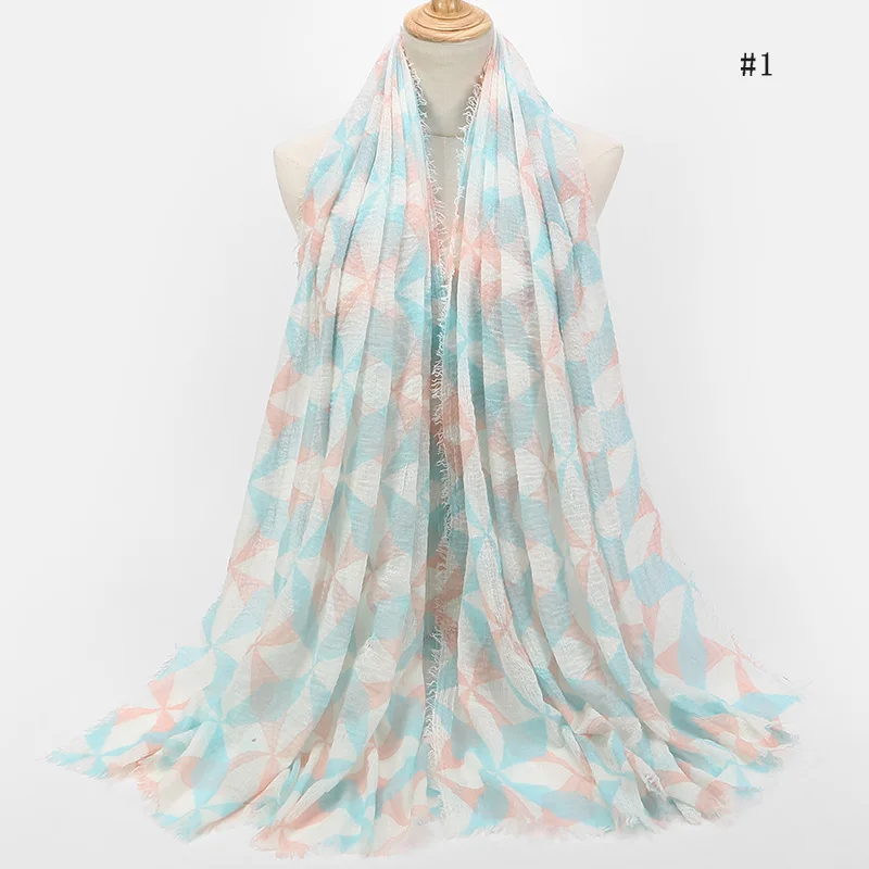 Pattern gift shawl plain cotton and linen printing white scarf for women