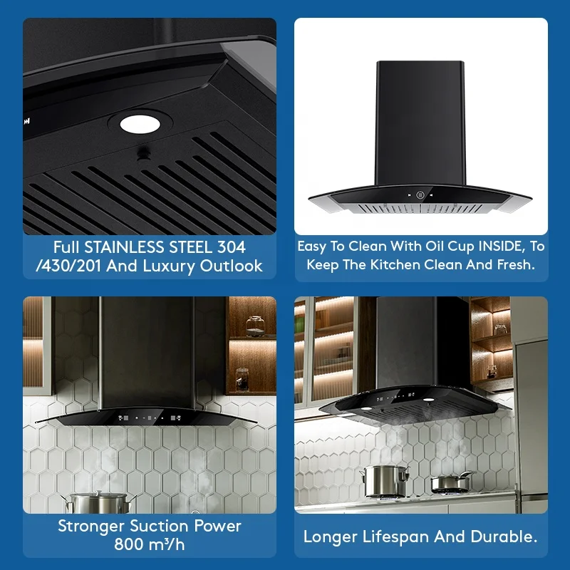 Classical Curved Glass Various Specifications Oil Cup For Range Hood Extractor De Cocina Cabinet For Kitchen