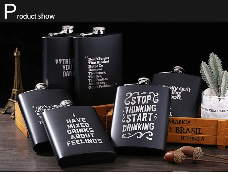 Custom Portable 304 Stainless Steel Alcohol 8oz Metal Engraved Small Matte Black Whiskey Cup Sublimation Hip Flask