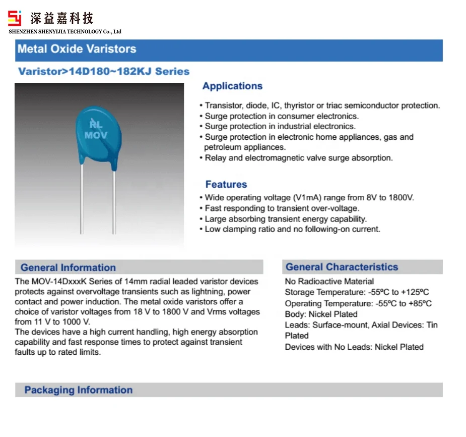 Blue Color Metal Oxide Varistor 5d471k 07d471k 10D470k ZOV Varistor For Anti Surge Protect
