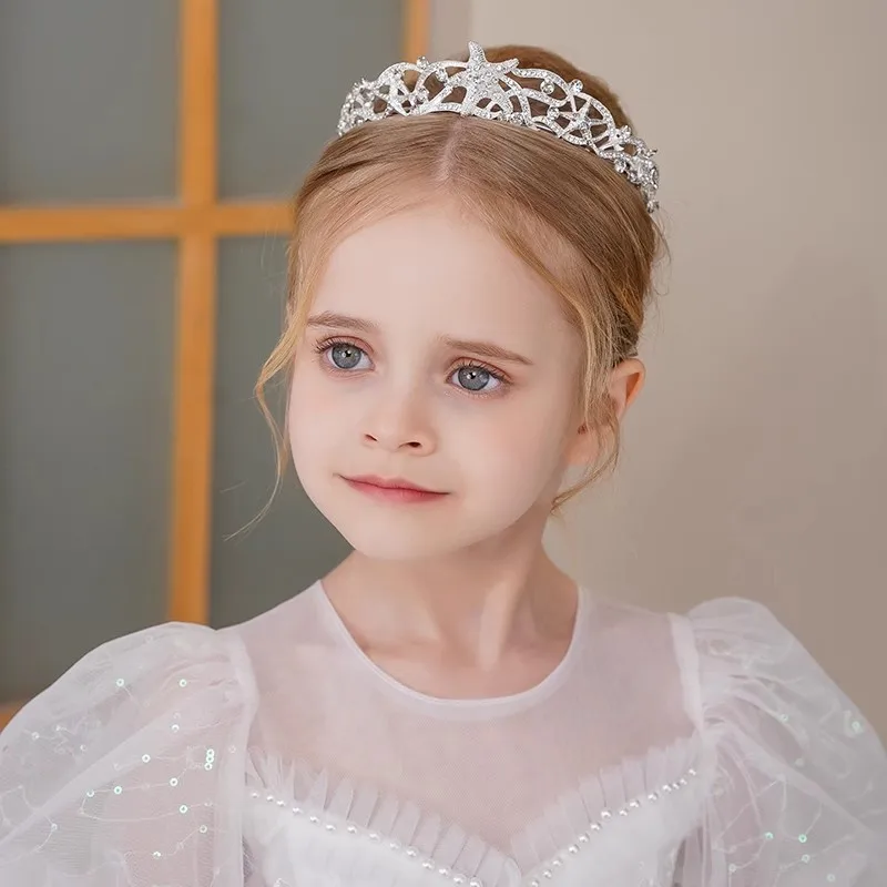 Wholesale Kids Hair Accessories Bridal Starfish Design Rhinestone Pageant Crowns Baby Tiaras