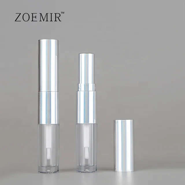 Dual lipstick lip gloss bottle,Holographic dual ended sponge applicator lip gloss,lip liner and lip gloss double sided