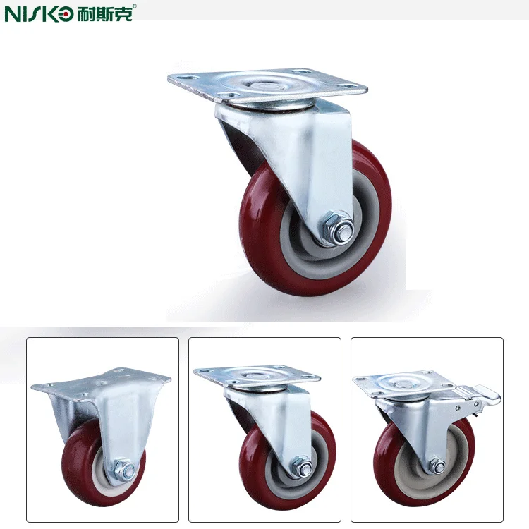 Sample free casters with lock without lock PVC Rubber furniture caster wheels furniture