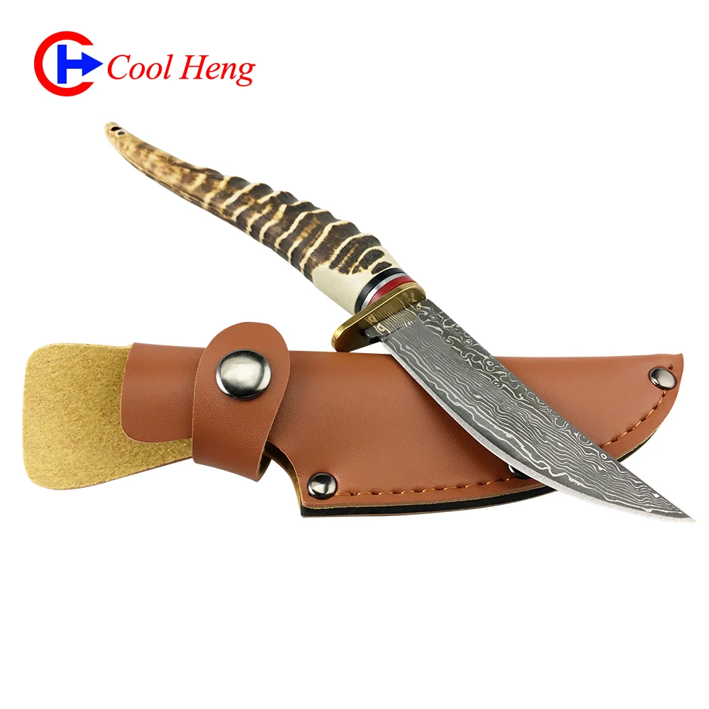 Outdoor survival knifes Damascus pattern Fixed Blade Knife Camping tactics Hunting Knife