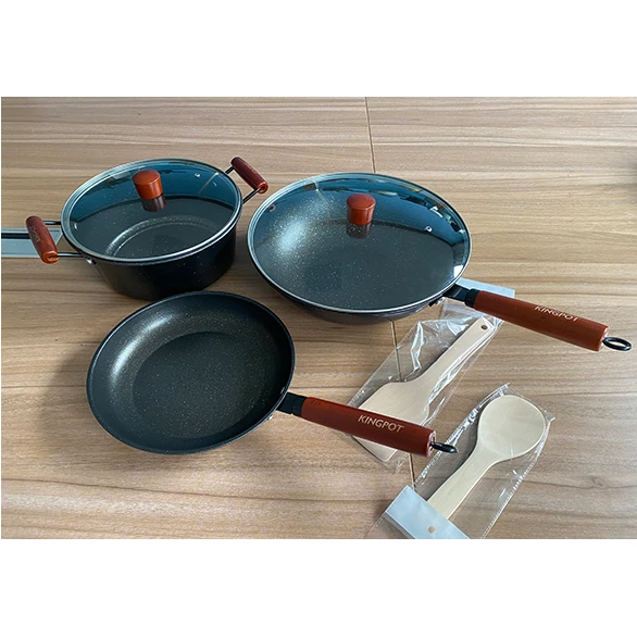 TV show Cooking Cookware set   saute pan&wok&pot with wooden handle