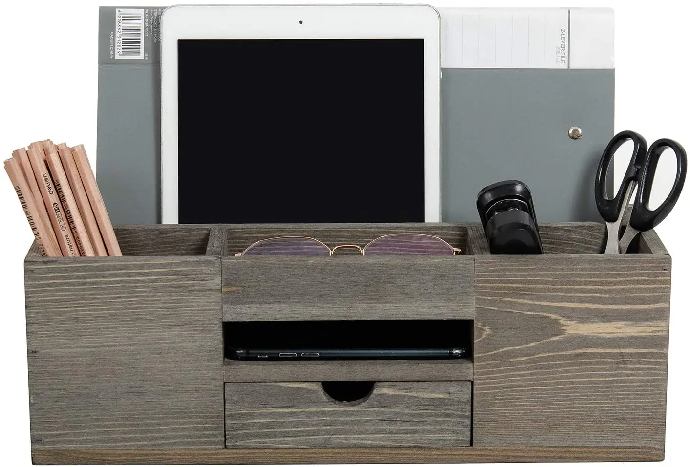 Wholesale Brown Wooden Desktop Organizer Multiple Compartments Rack