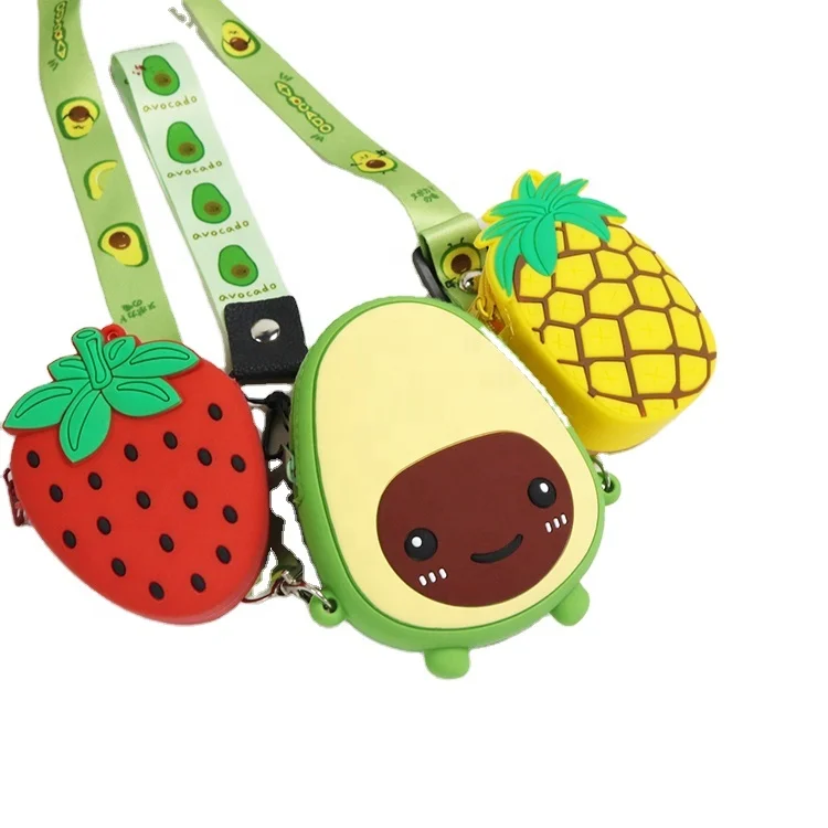Cute cartoon fruit animal silicone coin Purse,pouch wallet case,rubber silicone storage case bag with long strap