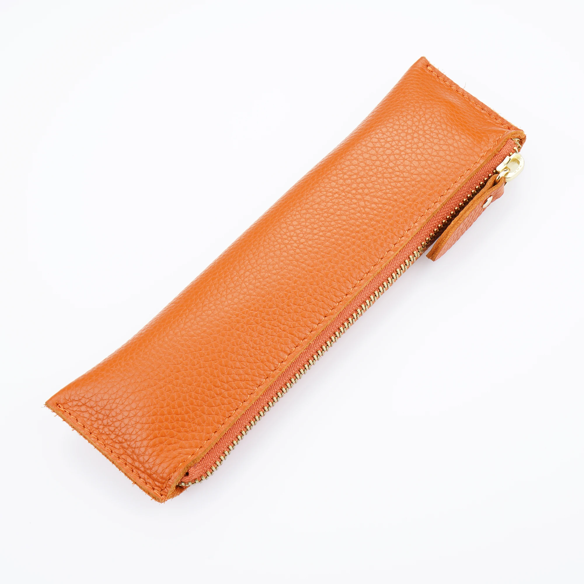 AIGUONIU Genuine Leather Zipper Pen Pencil Case Bag Litchi Embossed Leather Creative School Stationary Leather pencil case