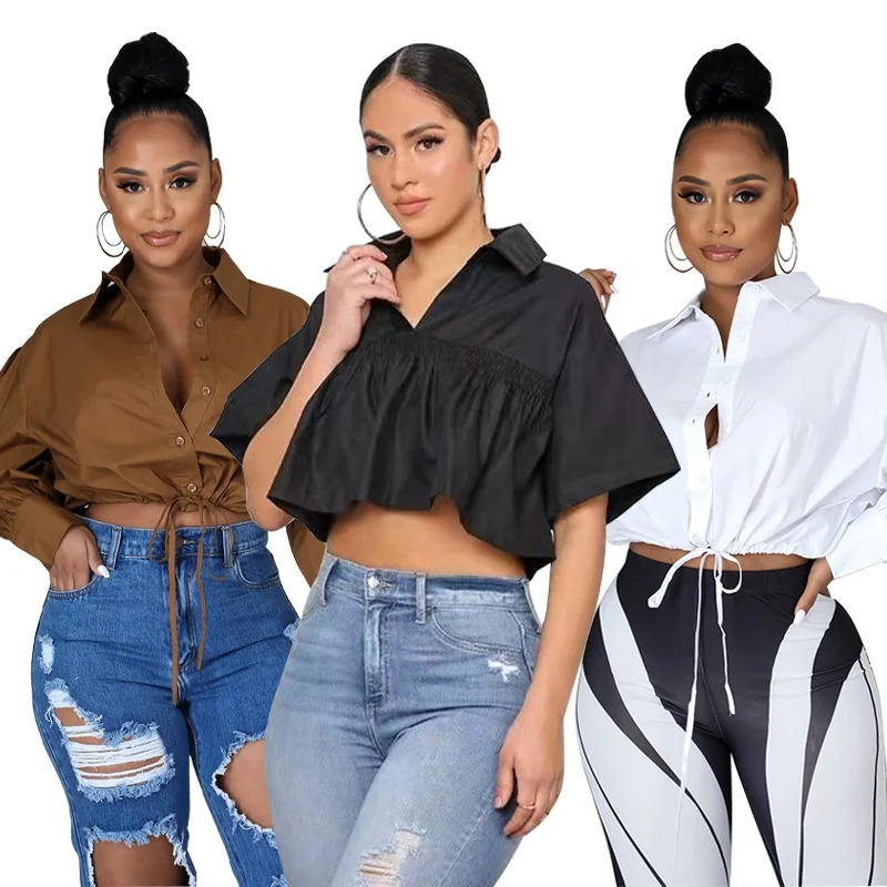 QC-8604 новые модные женские туфли сплошного цвета с длинным рукавом на каждый день, модные рубашки для женщин топы