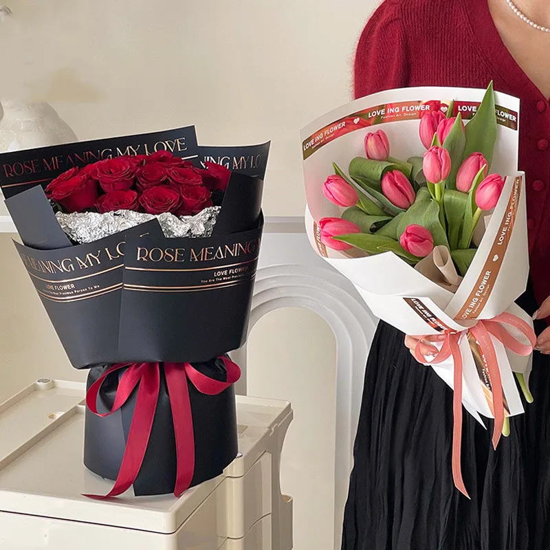 English Bronzing Flower Wrapping Paper Packaging Florist Supplies Waterproof luxury Bouquet Wrap Gift