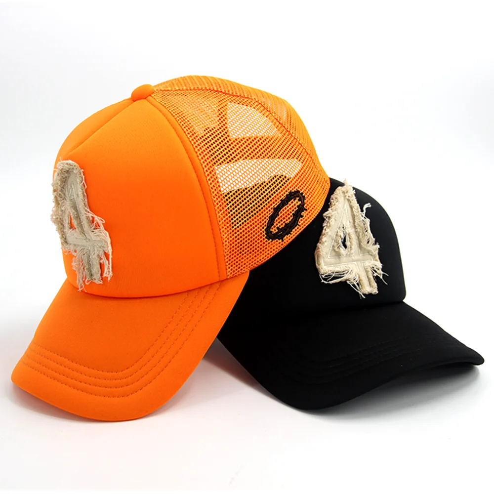 High Quality 5 Panel Foam Mesh Trucker Cap Hats with custom Applique embroidery patch logo