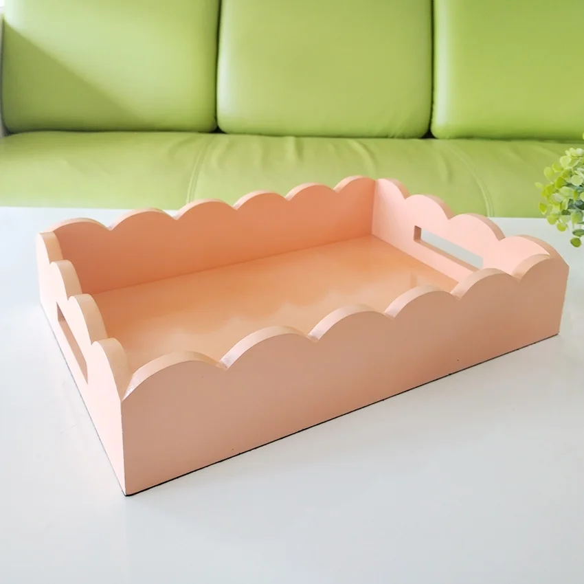 Elegant Style Wedding Decoration Table Top Home Rectangular Nordic Mdf Wooden Mirror Vanity Serving Tray With Handle