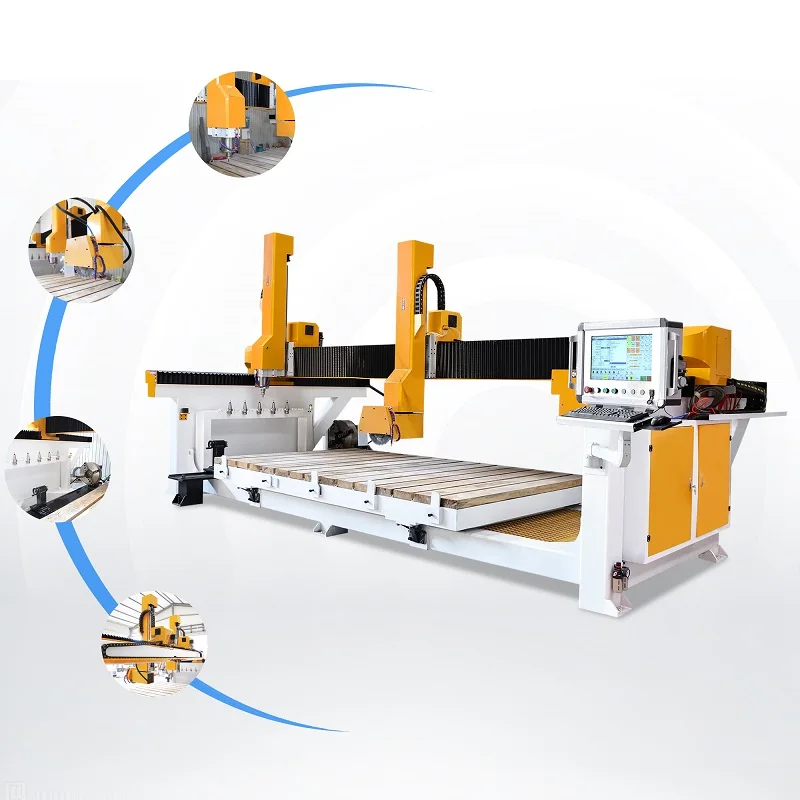 TechPro 4 Axis 3D Marble CNC Sculpture Stone CNC Machine Rotary Device Stone Cutting Machine with Saw