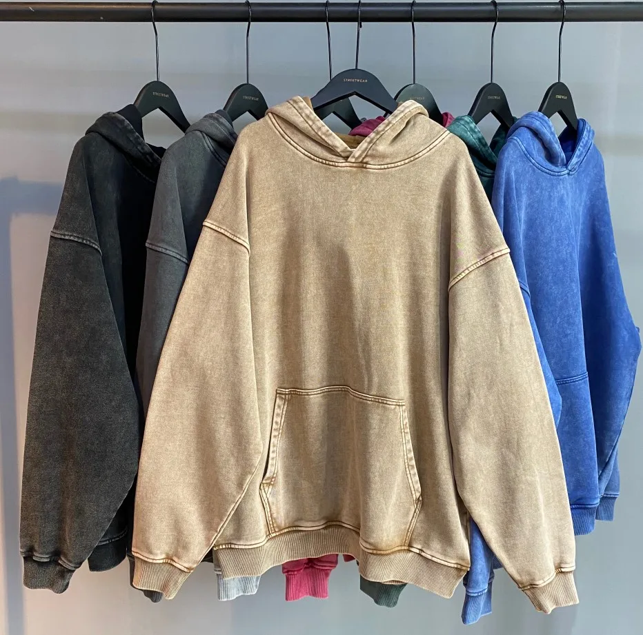 2022  New fashion heavyweight french terry cotton 420gsm streetwear oversized washed blank vintage hoodies for men