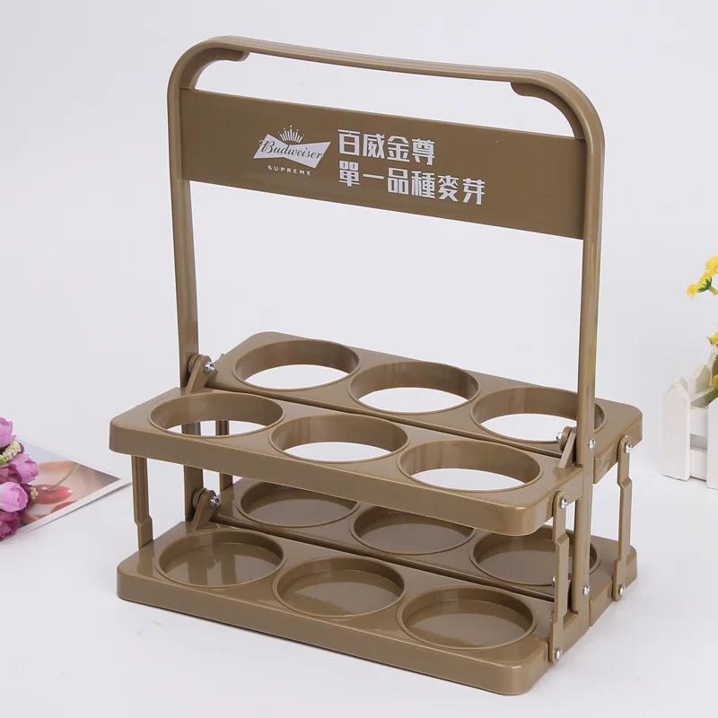 Wholesale Foldable Plastic Beer Basket 6 Bottles Beer Holder With Handle for Party Restaurant BBQ Picnic