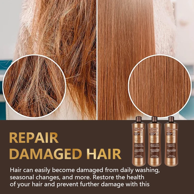 Custom label keratin argan oil shampoo and conditioner set, degreasing deep cleansing hair, avocado smoothing hair mask set