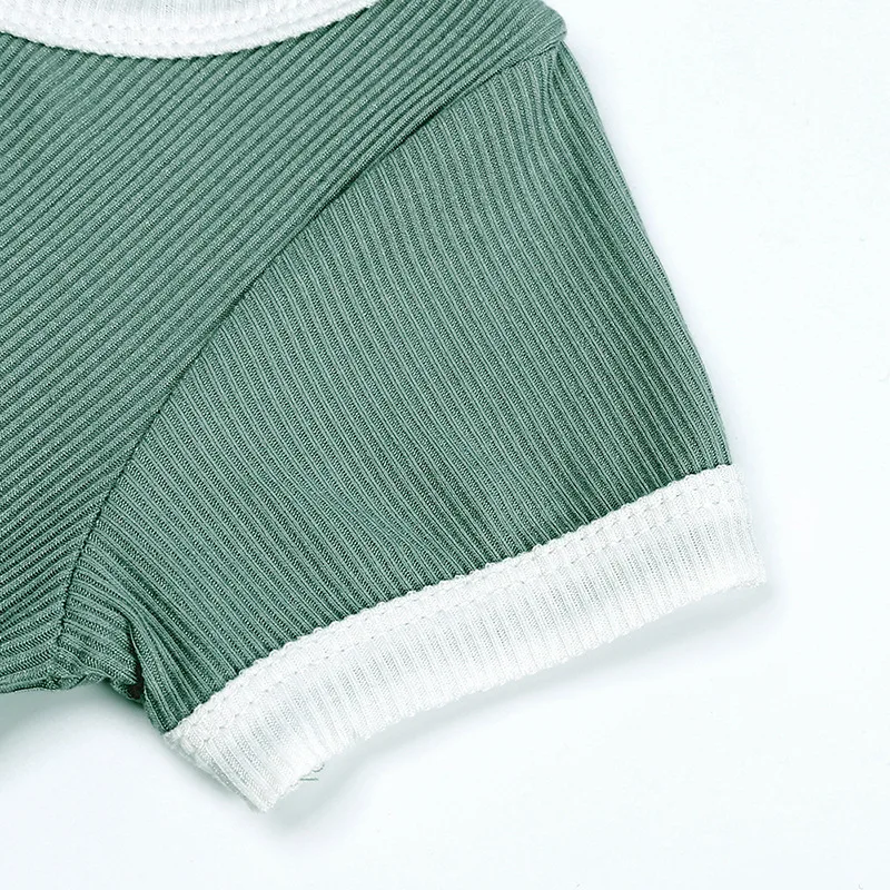 Baby clothing new summer cotton Rowan soft short sleeve shorts 2-piece home color edge set