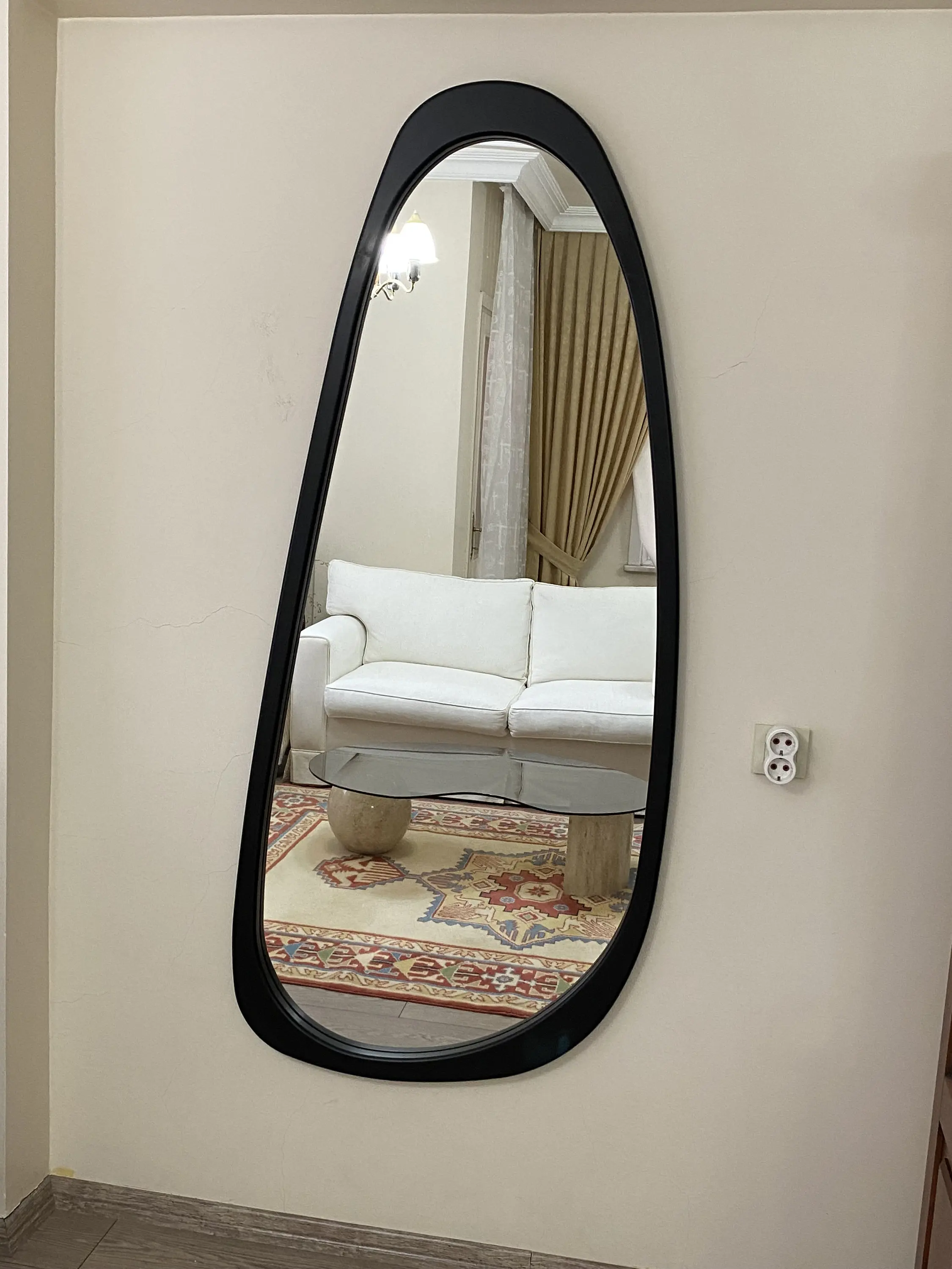 Custom Asymmetrical Floor Full Body Wood Wall Mirror Full Length Irregular Wood Framed Mirror for Bedroom