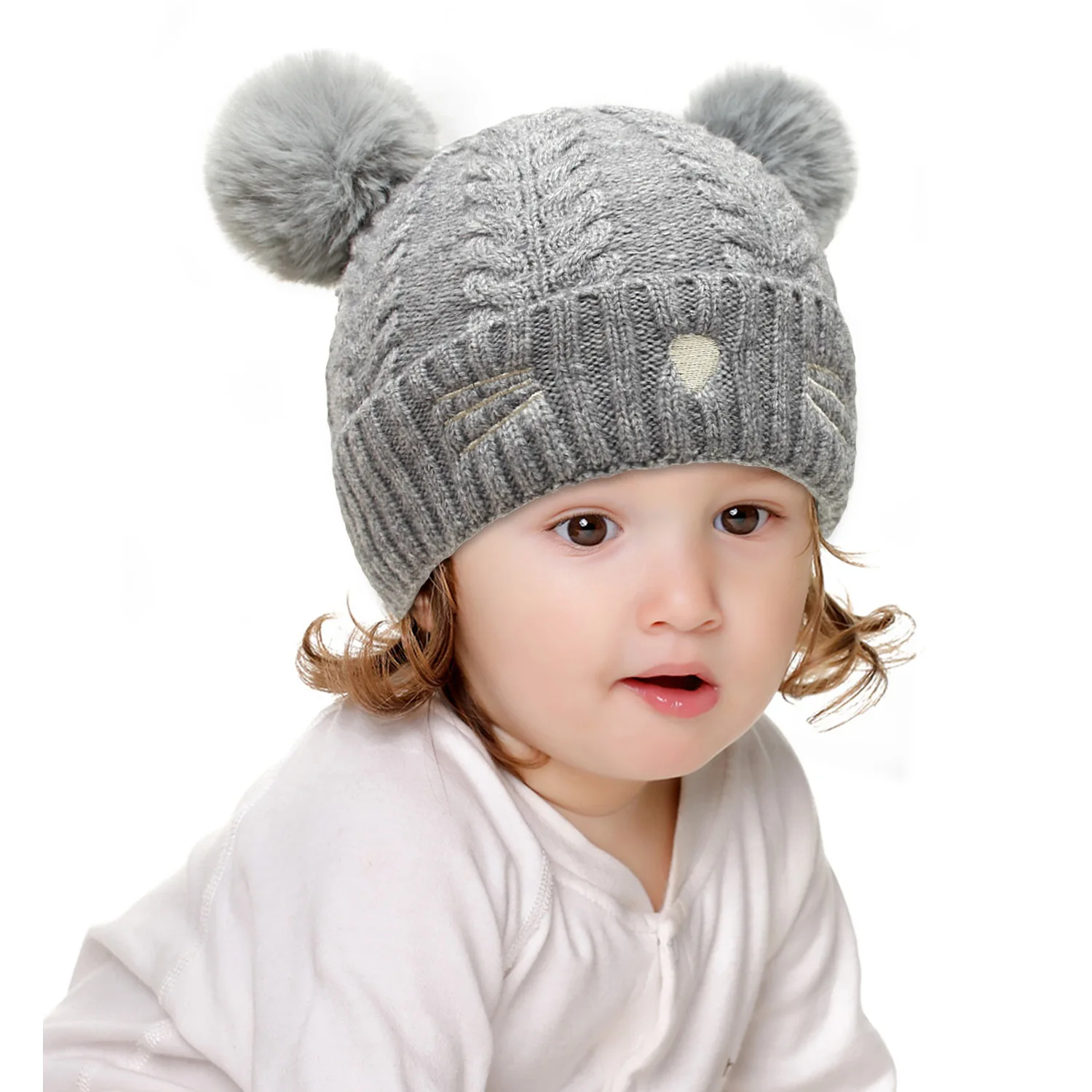 2022 New cute design winter baby hat cat design knitted pompom kids beanie hat