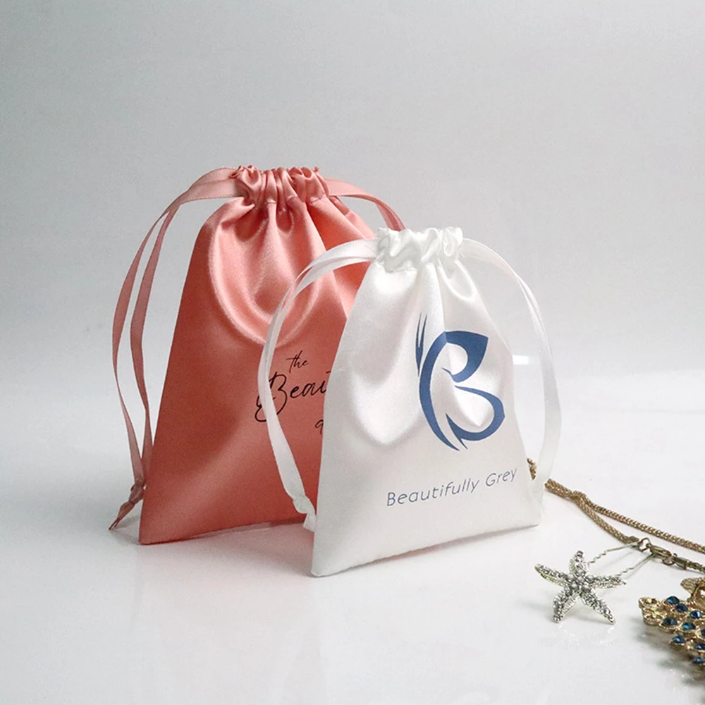 New Hair silk pouch satin drawstring bag with custom design