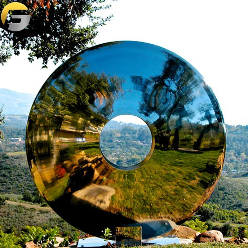 ZE2402 Modern Abstract Polished Surface Metal Wall Art Decorative Circle Urban Stainless Steel Sculpture
