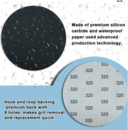 60 discos de lijado de 5 pulgadas papel de lija orbital de grano 320 600 800 1200 1500 2000 con pano de tachuela papel de lija