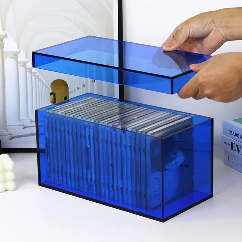 Lucite Blue Acrylic CD Box with Cover