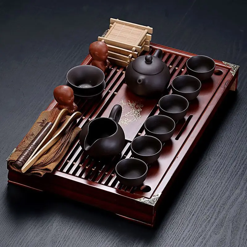 Yixing Tea Set Large Set With Bamboo Tea Tray