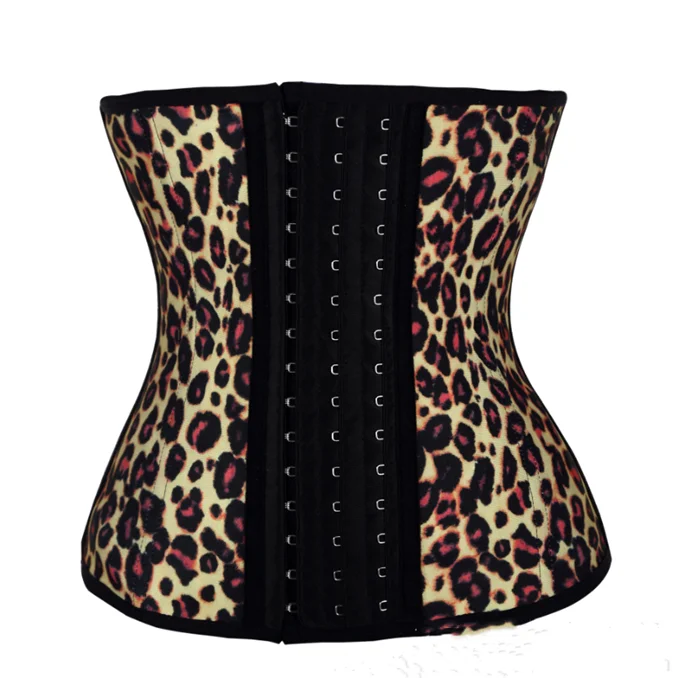 Fashion women Leopard prints 9 steel bones latex wholesale corset waist trainer sweat sport waist trimmer latex corset shaper