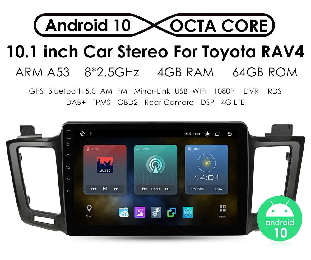 YHT 10.1 inch Android 10.0 Car DVD Player for Toyota RAV4 2013-2018 radio video gps navigation Multimedia Stereo