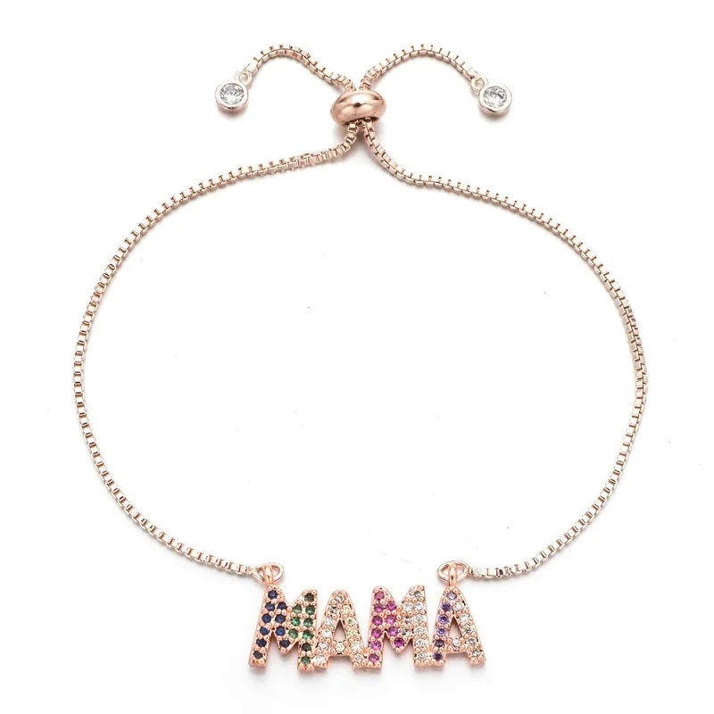 Engrave Letter MOM MAMA Charms Bracelet for Women Cubic Zircon Adjustable Chain Gold Silver Color Wedding Party Crystal Jewelry