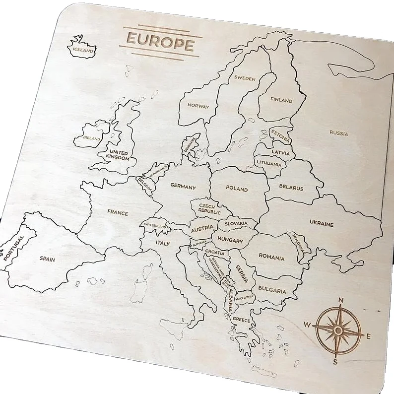 Carved Wooden Puzzle Europe Map