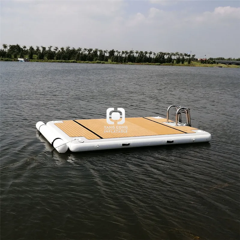 Wholesale Inflatable Ycht Dock Inflatable Water Island Boat Raft Dock Inflatable Jet Ski Dock with Stainless Steel Ladder