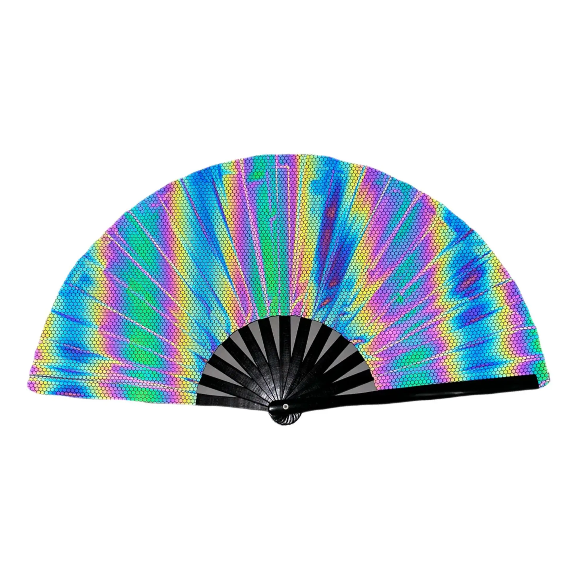 Reflective Mushroom Hand Fan 33cm for Music Festival Club Freaky Event Glitter Handheld Fan Glow Decorative Folding Hand Fan
