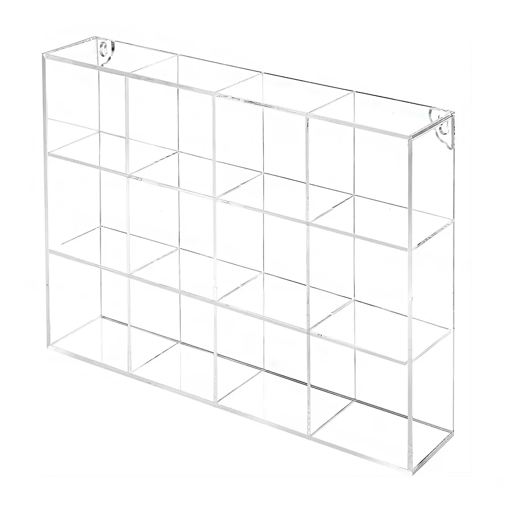 Custom Wall Mounted Clear Acrylic 12 Open Compartment Organizer Rack