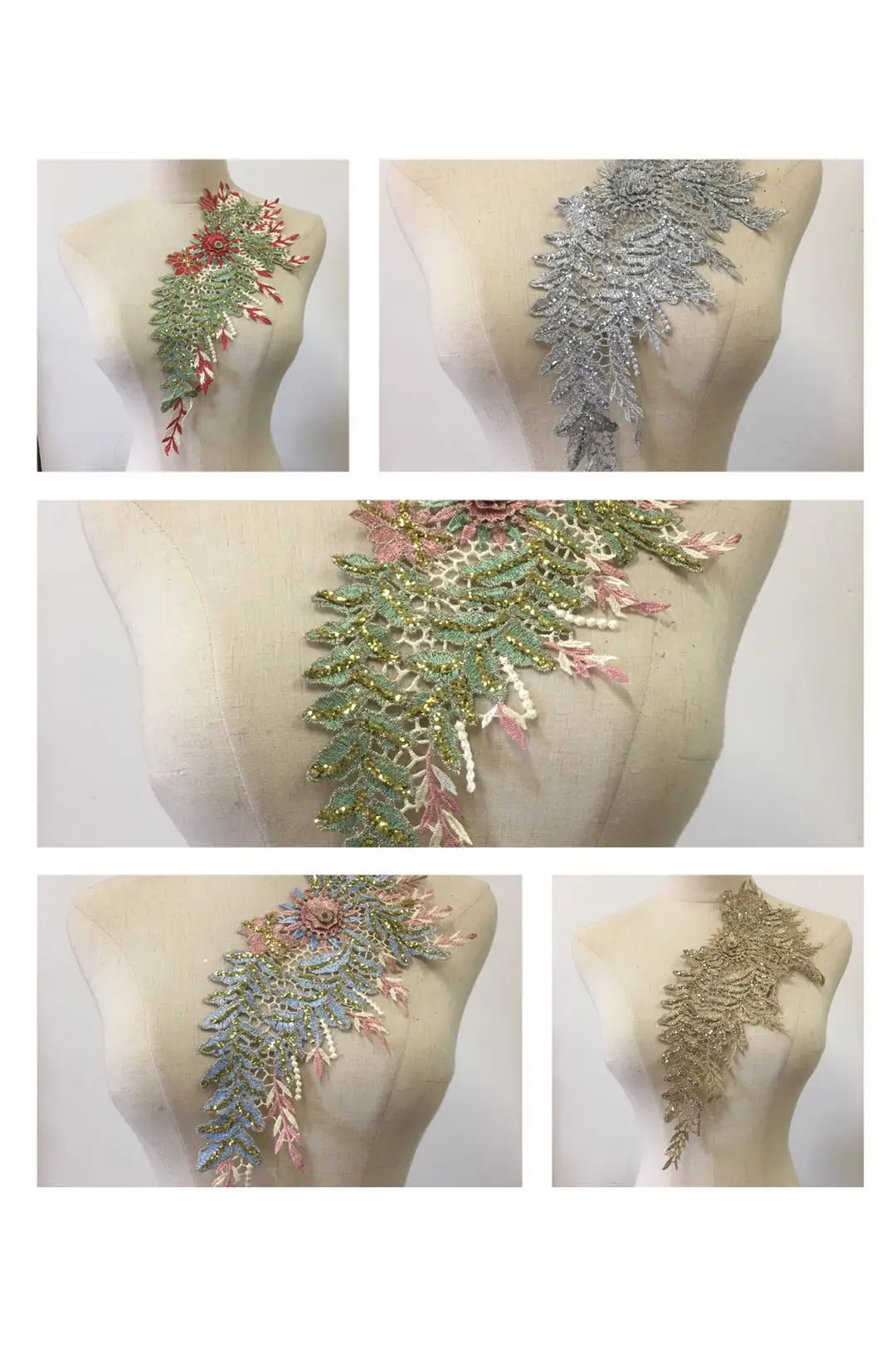 3D Floral Applique Metallic With Glitter Embroidery Lace Patch Sew on Lace Motif