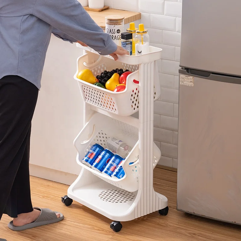 Household Kitchen Vegetable Fruit Plastic 2/3 layers storage racks kitchen rack shelf with castors kitchen stand shelves