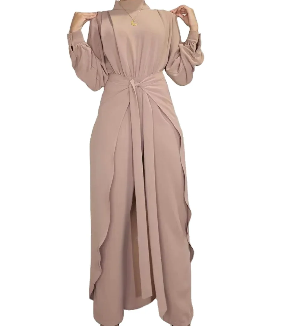 Muslim Wear Manufacturers Custom Dubai Muslim Modest 2 Pcs Lace Up Skirt Wedding Party Evening Maxi Dress For Ladies