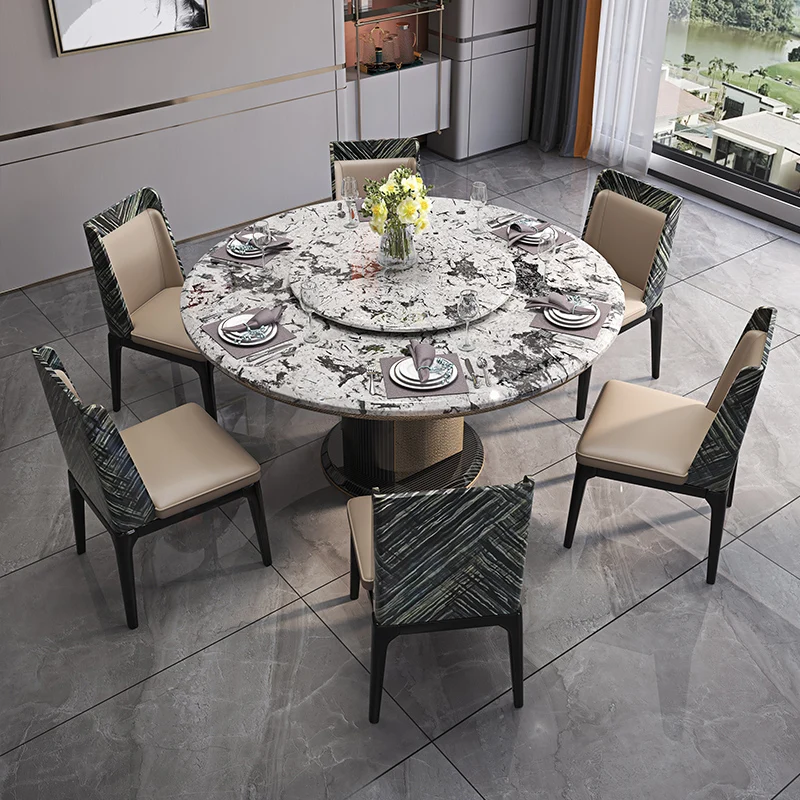 Round Classic Dining Table Luxury Natural Marble rotate Dinning Table Round Dining Table