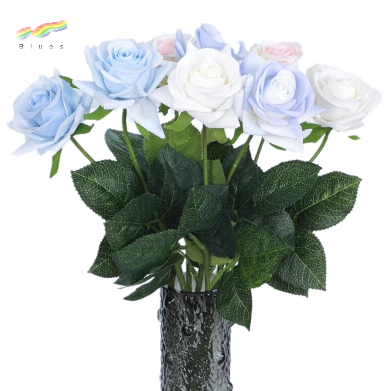NB BLUES High quality real touch artificial roses light blue decoration eternal rose