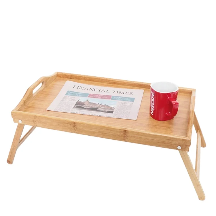 Bamboo Bed Tray Folding Breakfast TV Laptop Tray Table Hospital Serving Tray with Handles Foldable Legs