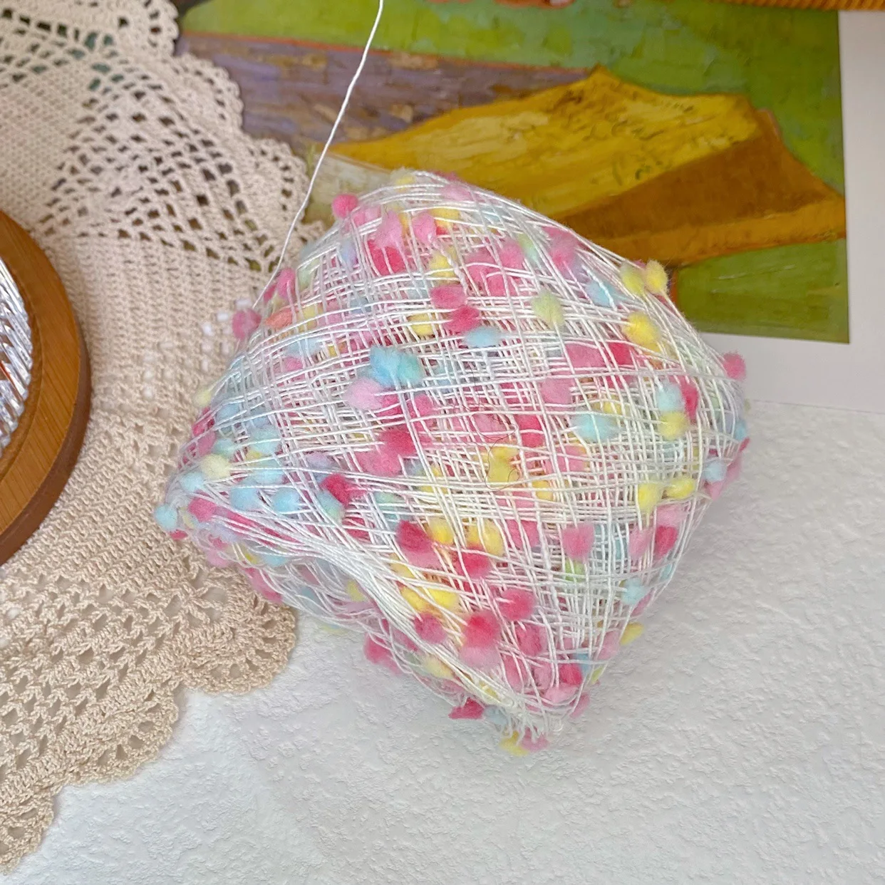 Pretty Colorful Soft Polyester Nylon Blended Pompom Fancy Yarn for Crochet and Hand Knitting