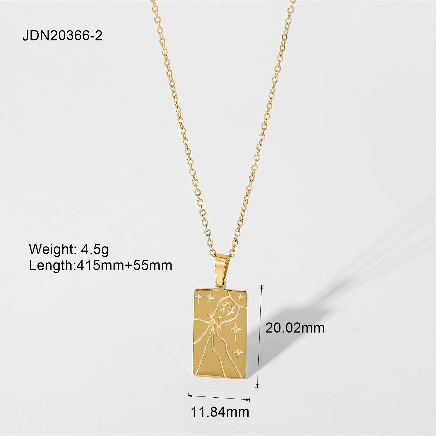 manufacturer Customize fashion jewelry square Tarot signet pendant 18K gold plated stainless steel necklace