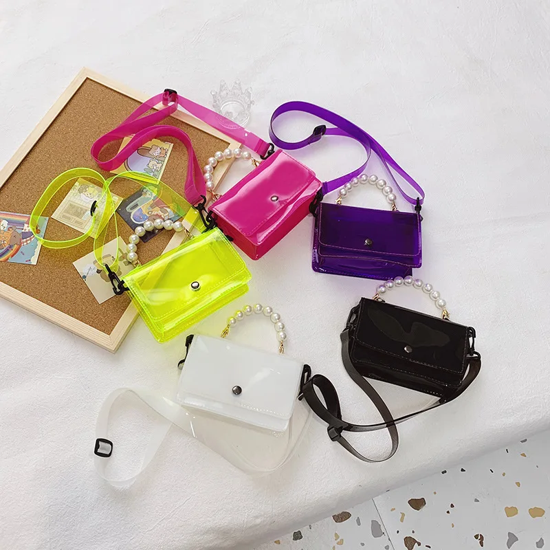 
Kids Jelly Purse 2021 Summer Cute Little Girl PVC Transparent Crossbody Bag Baby Beach Pures and Bags Clear Coin Bag 
