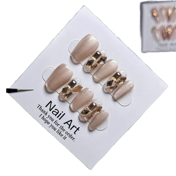 Wholesale Custom Luxury Bling Stones Press On Nail Candy Medium Coffin Heart Pearl French Tip Nails Manicure Acrylic